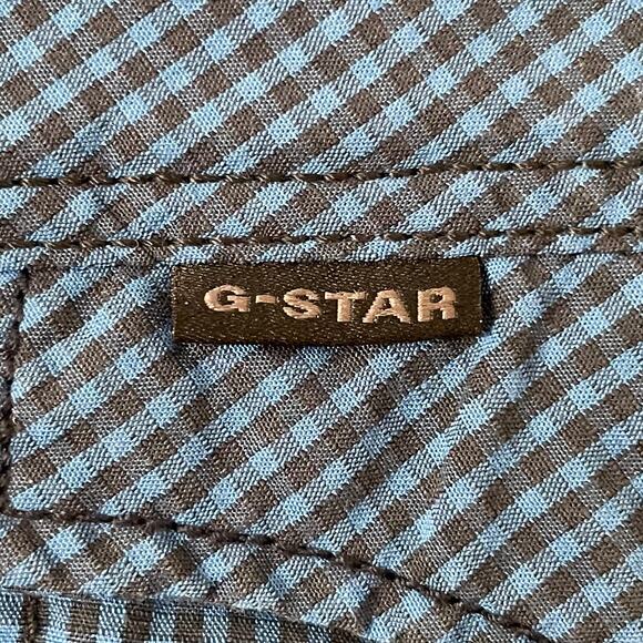 G Star Raw Shirt Mens Large Blue Check Western Yoke Cowboy Snap Button Preppy - Picture 8 of 11